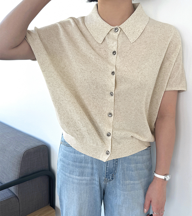 Off-Linen Collar Cardigan