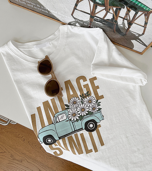 Old car printing short sleeve tee
