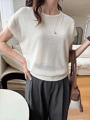 Linen cotton cap sleeve knit