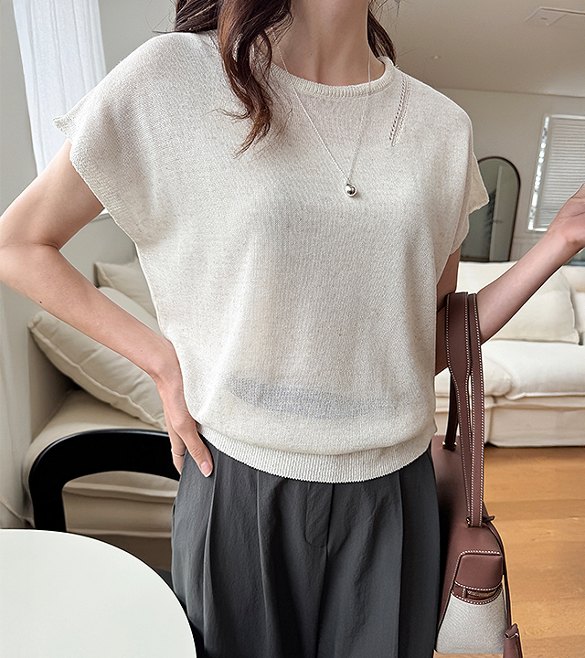 Linen cotton cap sleeve knit