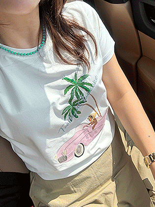 Hawaiian Sequin Short Sleeve Tee
