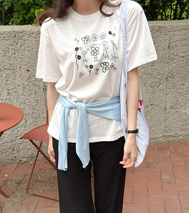 Wildflower embroidered short sleeve tee
