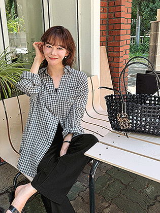 Check loose-fit yuru shirt