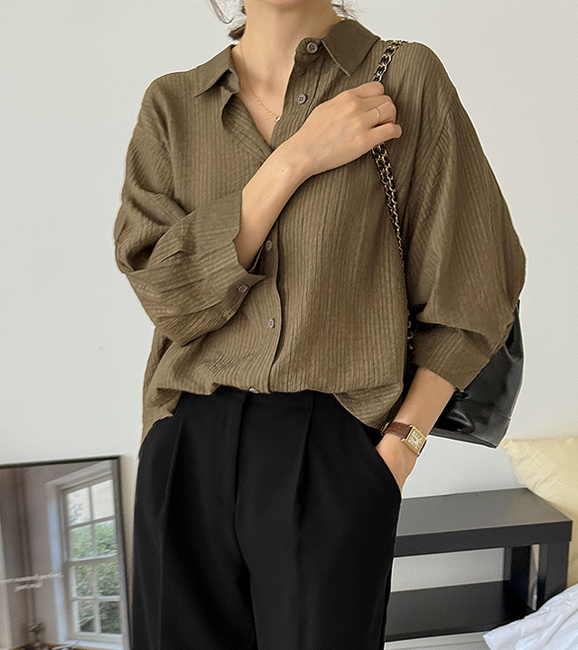 Rust Collar Shirring Blouse 
