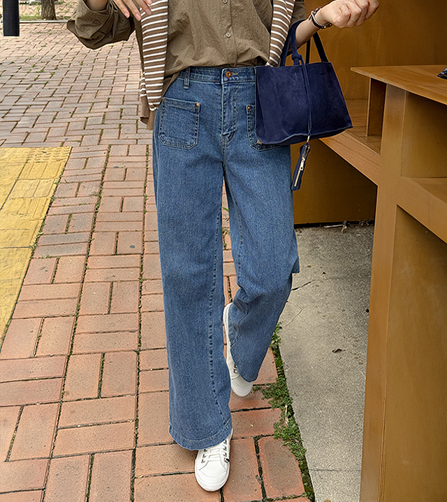 Rough pocket semi-wide denim