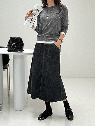Autumn Outpocket Denim Skirt 