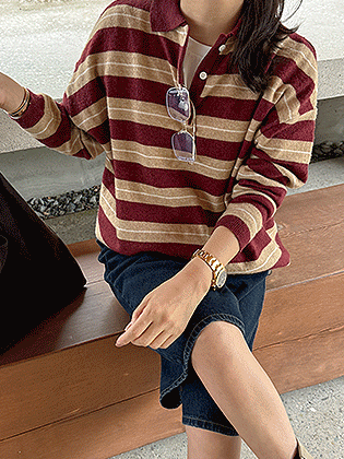 Rugby striped collar knit 