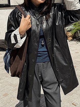 Sage color block leather jacket