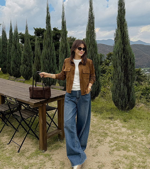 Sierra Suede Shirt Jacket (Necklace Set)