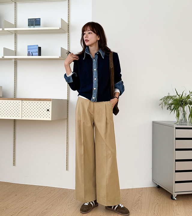 Log pintuck wide pants