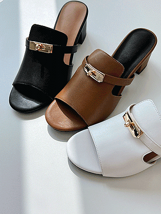 Buckle leather slipper heel 