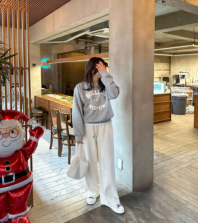 Wool-like raised fleece wide pants