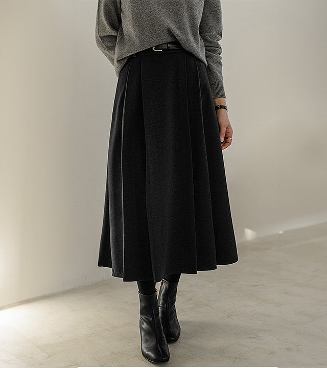 Serene Belted Pintuck Skirt (Belt Set)