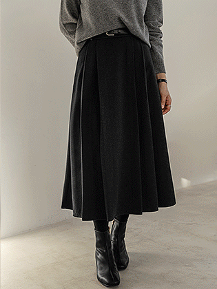 Serene Belted Pintuck Skirt (Belt Set)