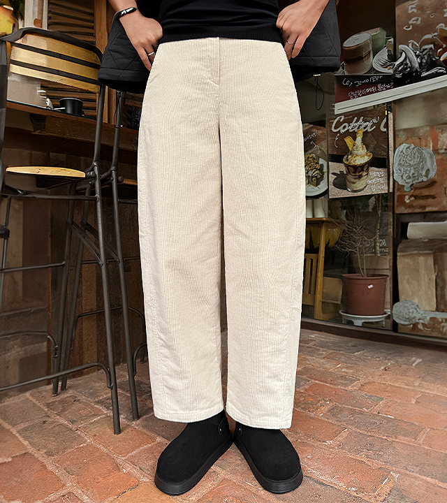 Warm curve-fit corduroy fleece pants