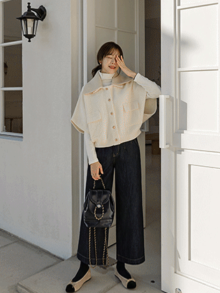 Non-fade fleece wide denim pants