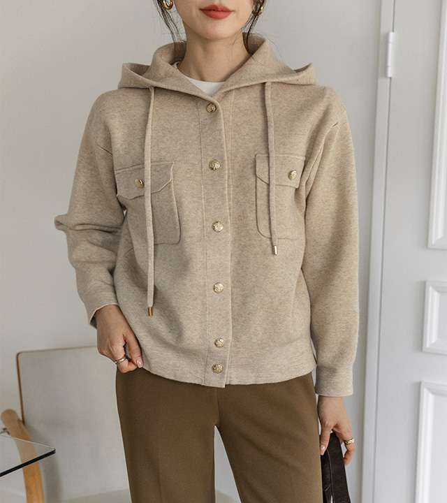 Merlin Gold Button Hooded Cardigan