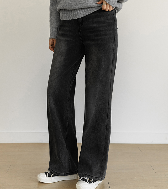 All-time wide fleece denim pants