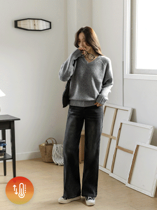 All-time wide fleece denim pants