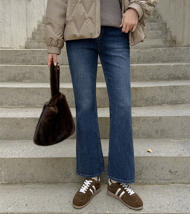 Zero-cut fleece bootcut denim