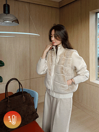 Verni eco-fur knit zip-up jacket