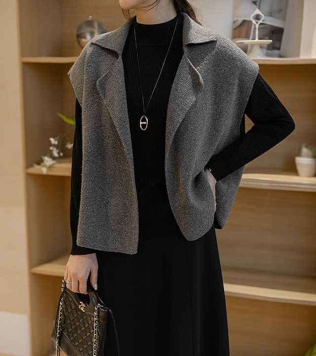 Bella open collar wool knit vest