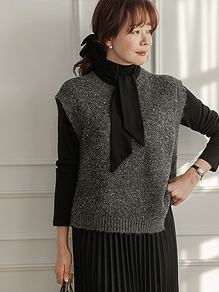 Shine Sequin Wool Knit Vest