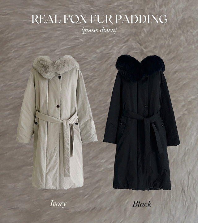 Real Fox Fur Belted Duck Down Padding