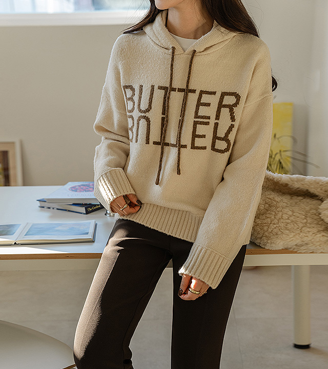 Butter Lettering Hooded Knit