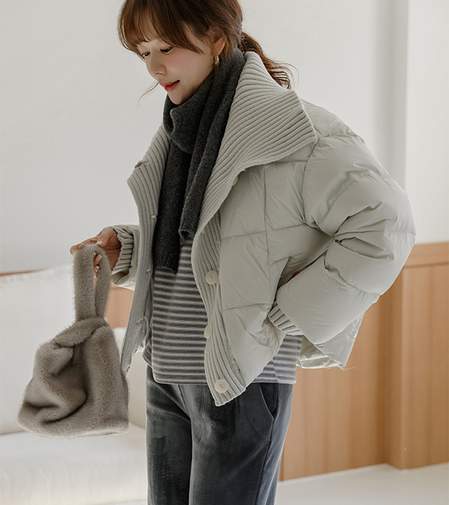 High-neck knit color duck down padding