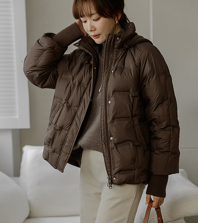 Wool knit hooded duck down padding