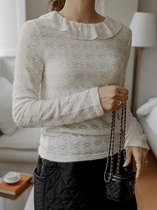 Milk Frill Neck Fleece T-Shirt Blouse