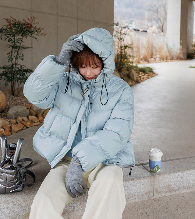 High-neck hooded puffer-fit padded jumper