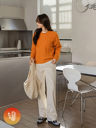 Warm mink corduroy semi-wide pants