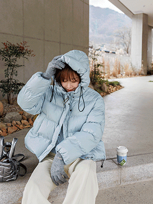 High-neck hooded puffer-fit padded jumper