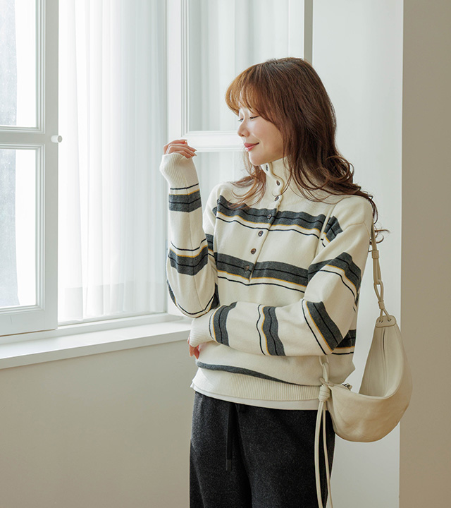 Miyu Striped High Neck Knit