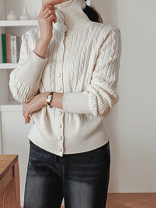 Lab Cable High Neck Cardigan
