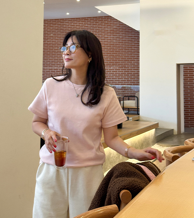 Pomelo peach fleece short-sleeved tee