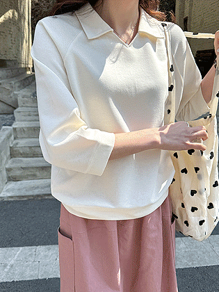 Mute Open Collar 7-part T-shirt