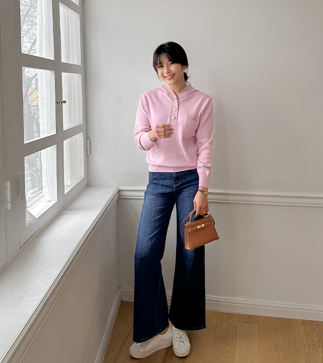 Clear semi-wide denim pants