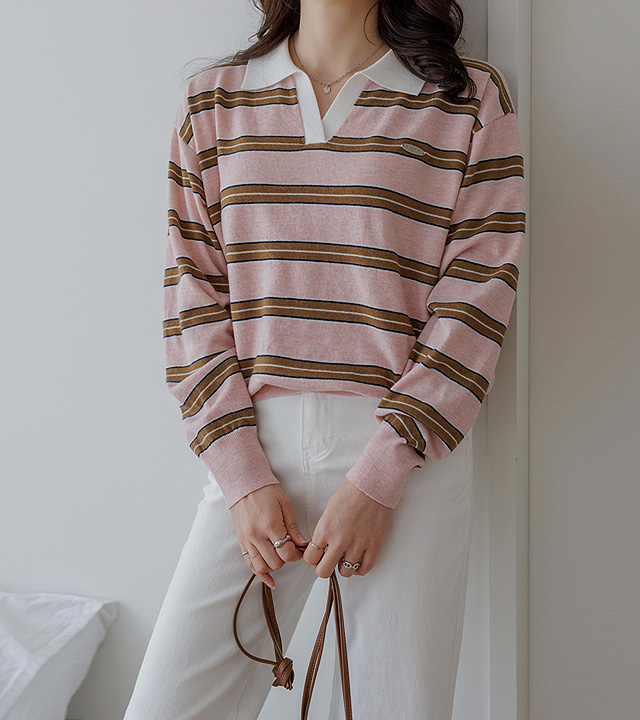 Border stripe collar knit
