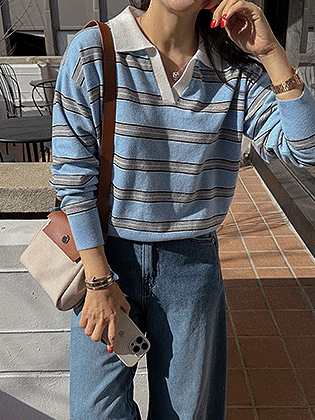 Border stripe collar knit