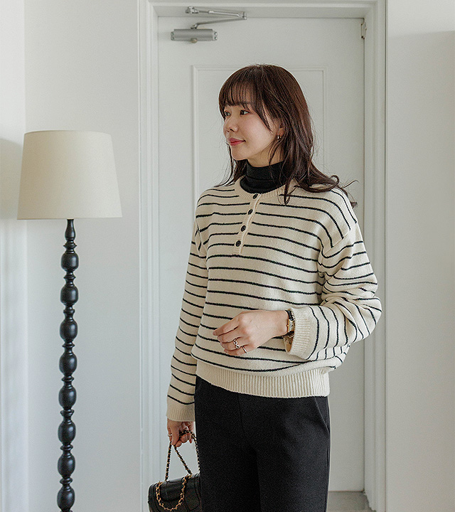 Les Button Striped Wool Knit