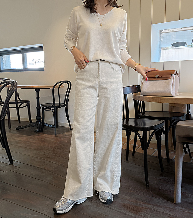 Eco-washed wide cotton pants