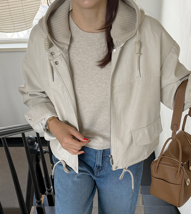 Edith Knit Hooded Leather Jacket