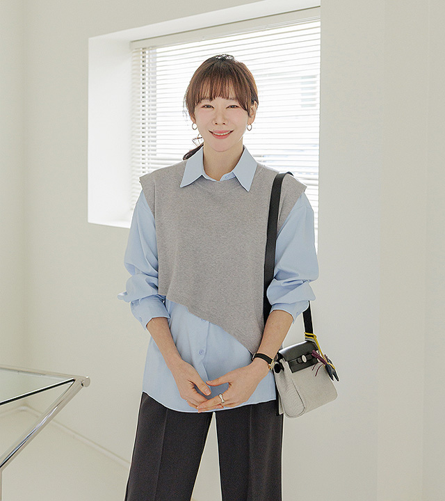 Slash vest layered shirt