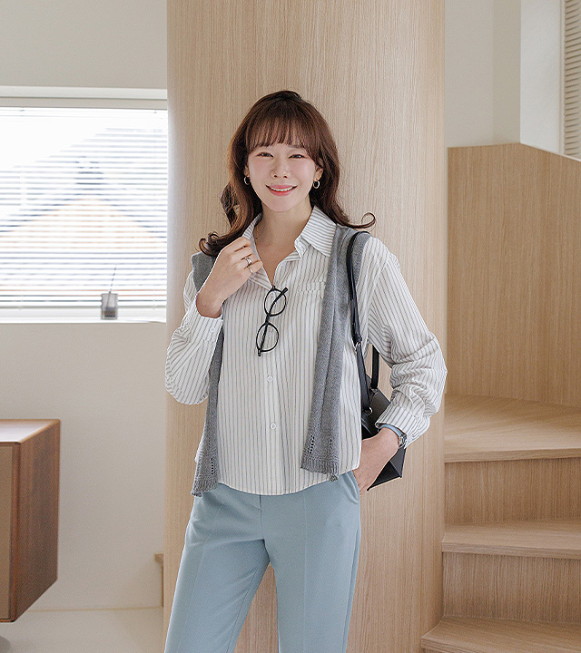 Claire Striped Shirt (Shawl Set)