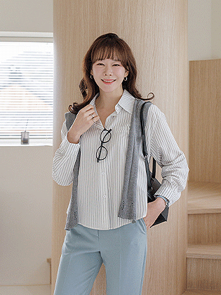 Claire Striped Shirt (Shawl Set)