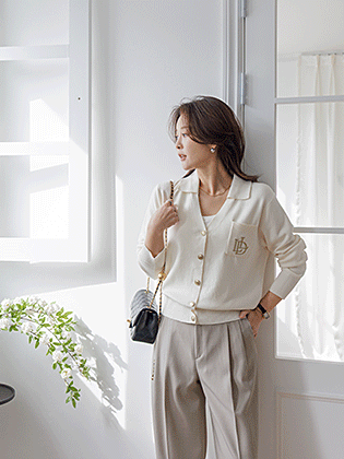 L embroidered silver button cardigan