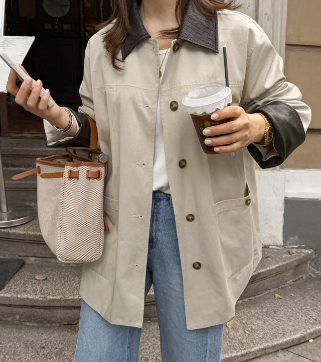 Bottega leather color-block work jacket